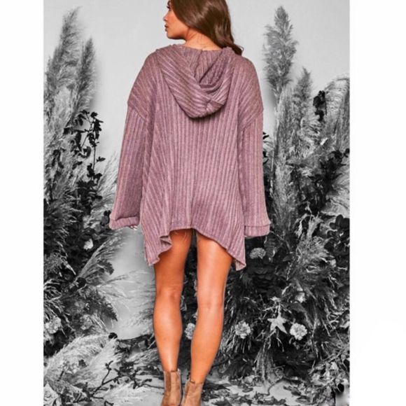 SMOKE PURPLE RIBBED KNIT HOODIE - Picture 7 of 8